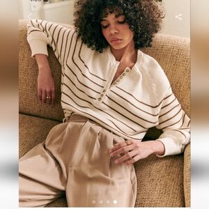 NWT Sezane Leontine Jumper pullover organic cotton XXL ecru/camel